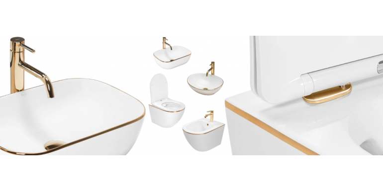 Gold Edge czyli złoty rant na ceramice - nowy trend w łazienkach. Przegląd umywalek i mis wc ze złotą krawędzią.