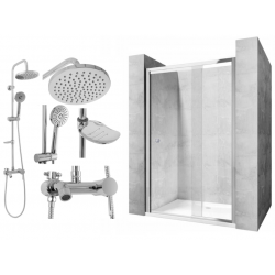 Drzwi Prysznicowe Rea Wiktor 77-99 cm + Zestaw Natryskowy Luis