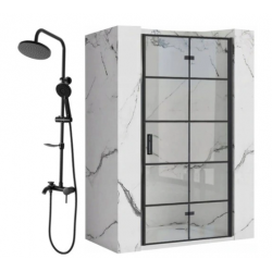 Drzwi Prysznicowe 100 cm Czarne Rea Molier + Zestaw Natryskowy Luis