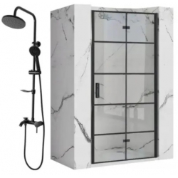 Drzwi Prysznicowe Rea 110 cm Czarne Molier + Zestaw Natryskowy Luis