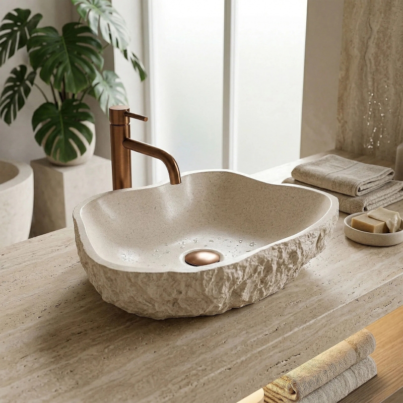 Umywalka nablatowa Rea Isla Warm Beige