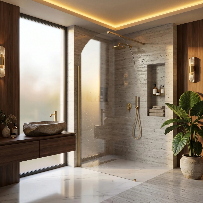 Ścianka prysznicowa Walk-In Rea Heaven Brush Gold 90