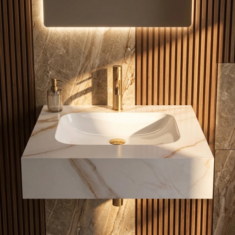 Umywalka ścienna Rea Aresa Grey Gold 60