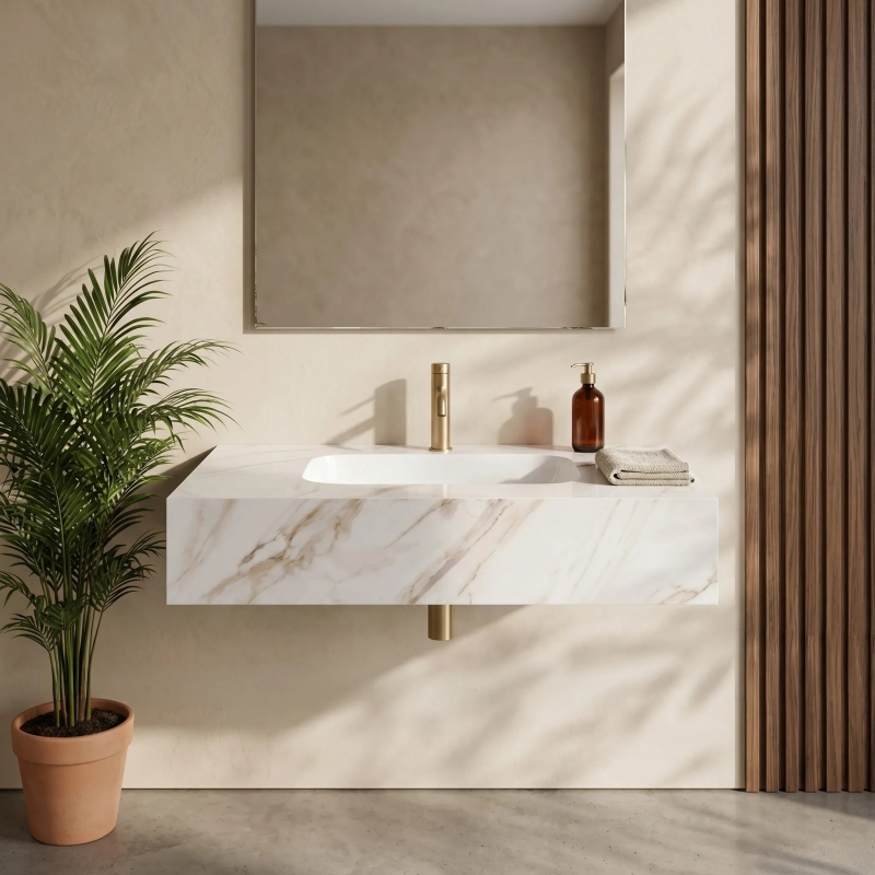 Umywalka ścienna Rea Aresa Grey Gold 80