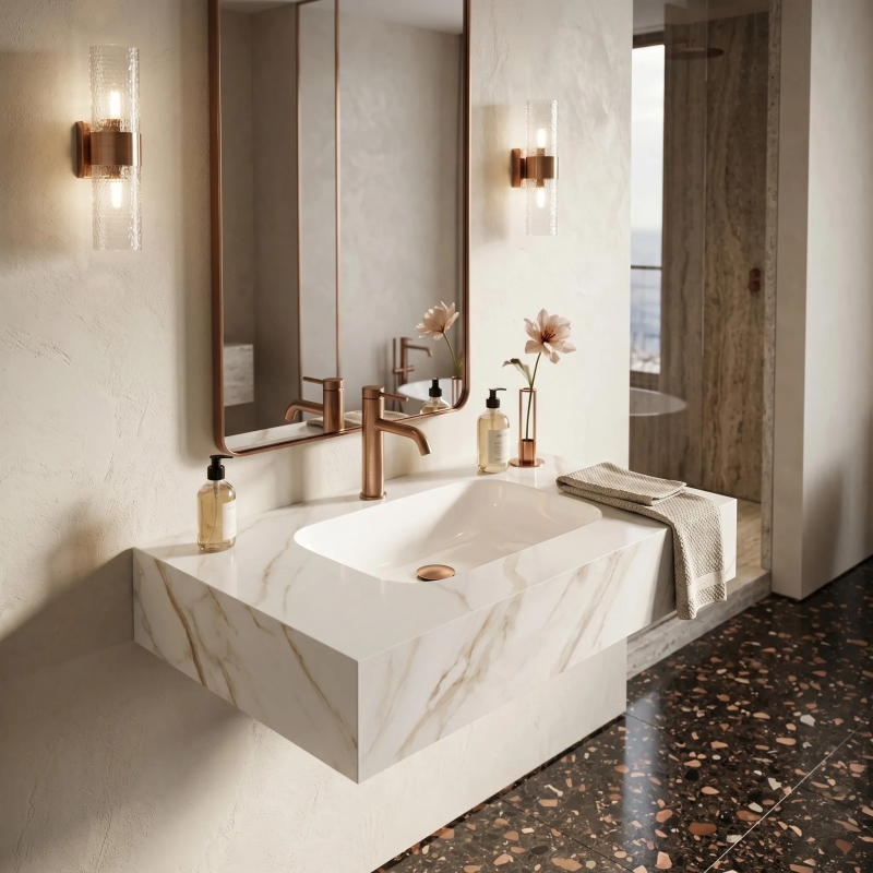 Umywalka ścienna Rea Aresa Grey Gold 80
