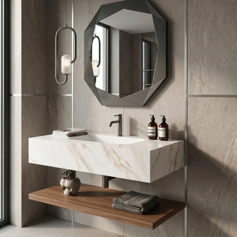 Umywalka ścienna Rea Aresa Grey Gold 80